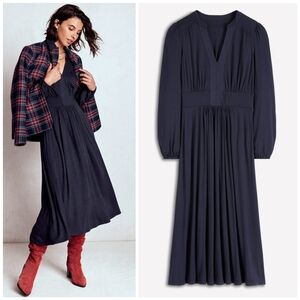 Boden Navy Jersey Lily Long Sleeve Midi Dress, 12R